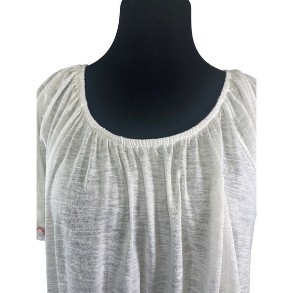 Time and Tru Size Large Womens White Slub Knit Top with Boho Trim on Sleeves Hem - Picture 2 of 9